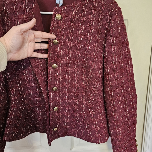 Hill House The Valentina Jacket Tweed Blazor Burgundy Maroon Jacket - Picture 4 of 10